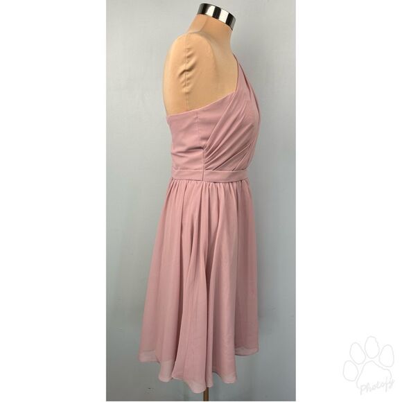 Alfred Angelo Dusty Rose One Shoulder Lined Chiffon Bridesmaid Dress Sz 10 - Picture 2 of 14